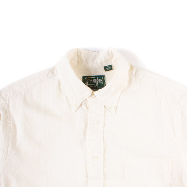 Buttondown Shirt - Cream Cotton/Linen Dobby Stripe