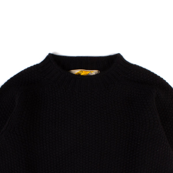 Lambswool Moss Stitch Crewneck Sweater - Black