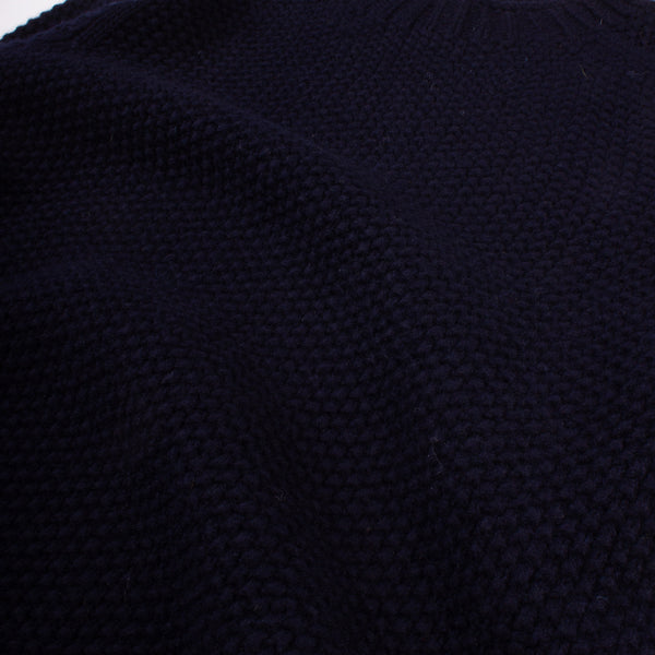 Lambswool Moss Stitch Crewneck Sweater - Nero Navy