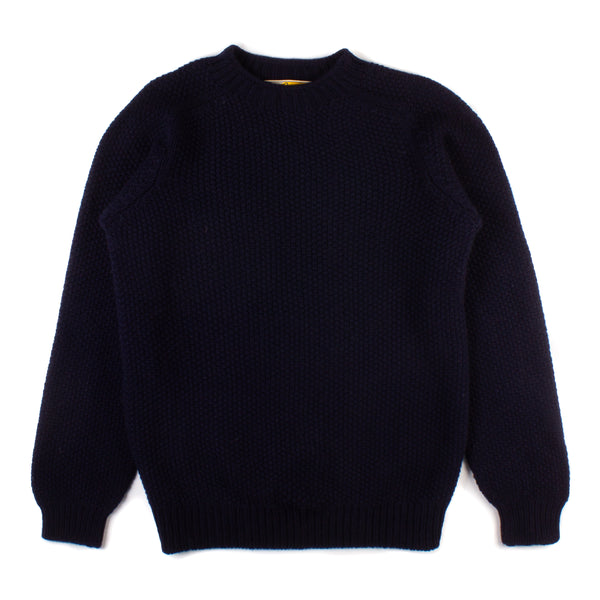 Lambswool Moss Stitch Crewneck Sweater - Nero Navy