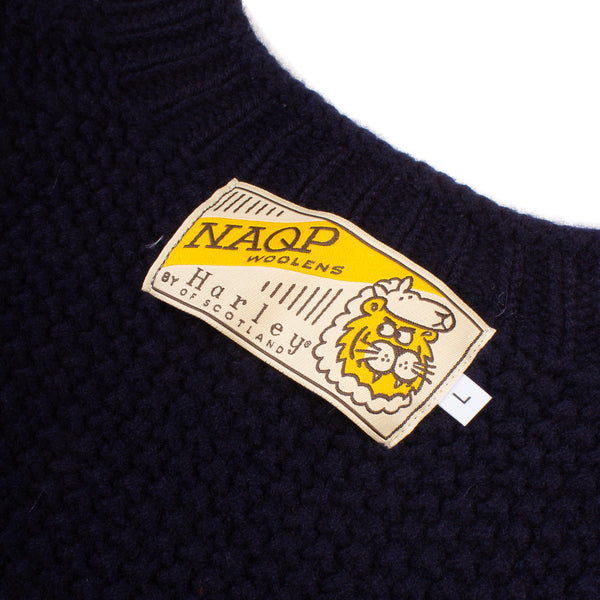 Lambswool Moss Stitch Crewneck Sweater - Nero Navy