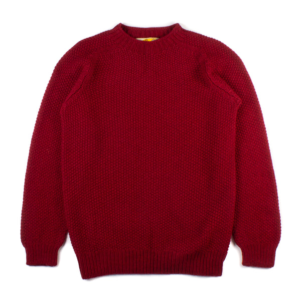 Lambswool Moss Stitch Crewneck Sweater - Russet Red