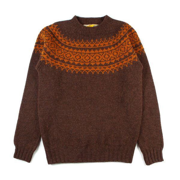 Shetland Fairisle Crewneck Sweater - Coffee/Vintage Orange
