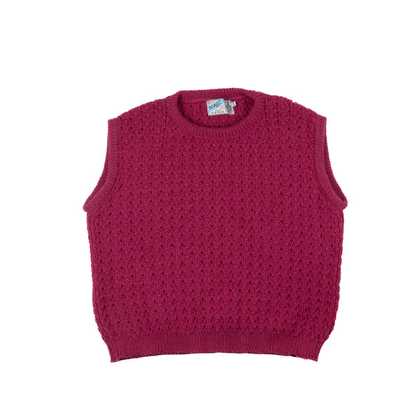 Wool Crew Vest- Raspberry Flowerhead Knit