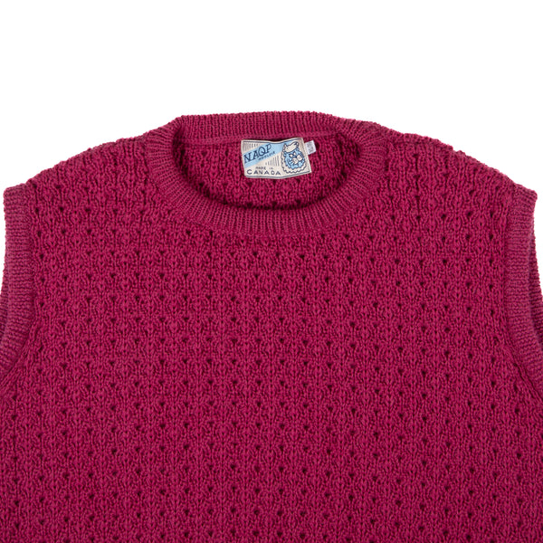 Wool Crew Vest- Raspberry Flowerhead Knit