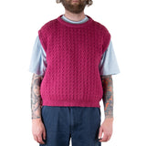 Wool Crew Vest- Raspberry Flowerhead Knit