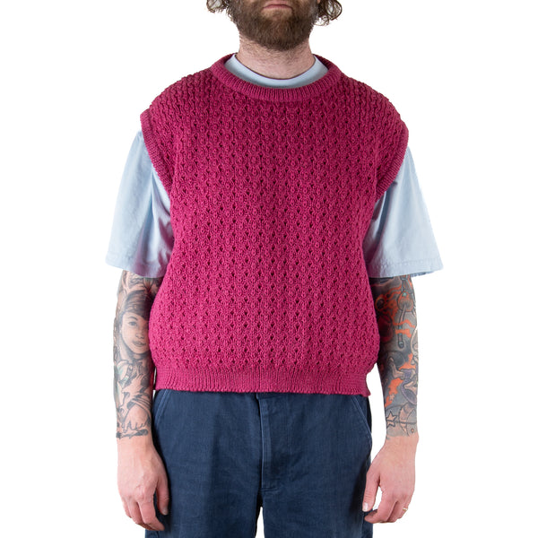 Wool Crew Vest- Raspberry Flowerhead Knit