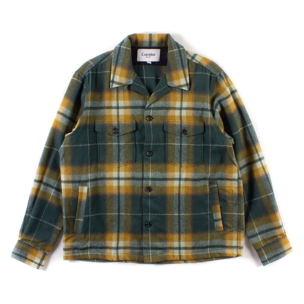 Ombre Plaid Military Jacket - Green