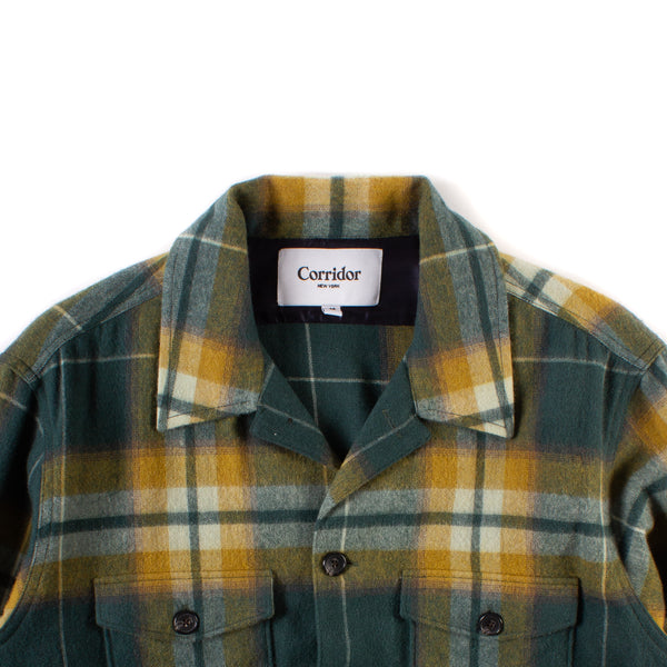 Ombre Plaid Military Jacket - Green