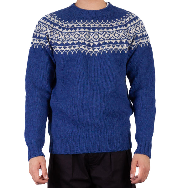 Shetland Fairisle Crewneck Sweater - Oceanforce/Cream