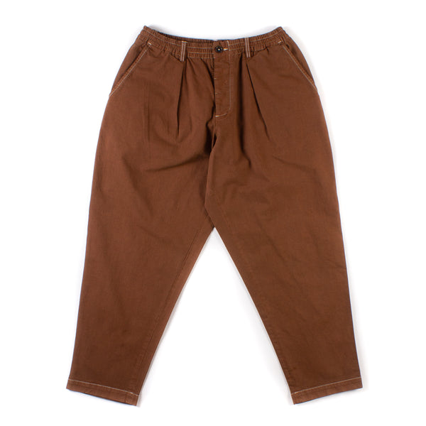 Pleated Track Pants - Brown Marl Twill